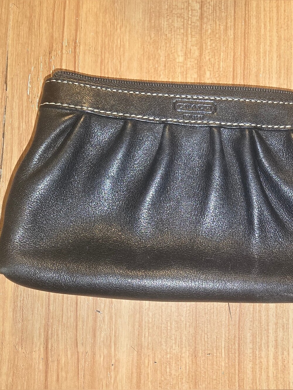 VINTAGE COach BLACK PLEATED LEATHER WRISTLET POUCH COIN PURSE
